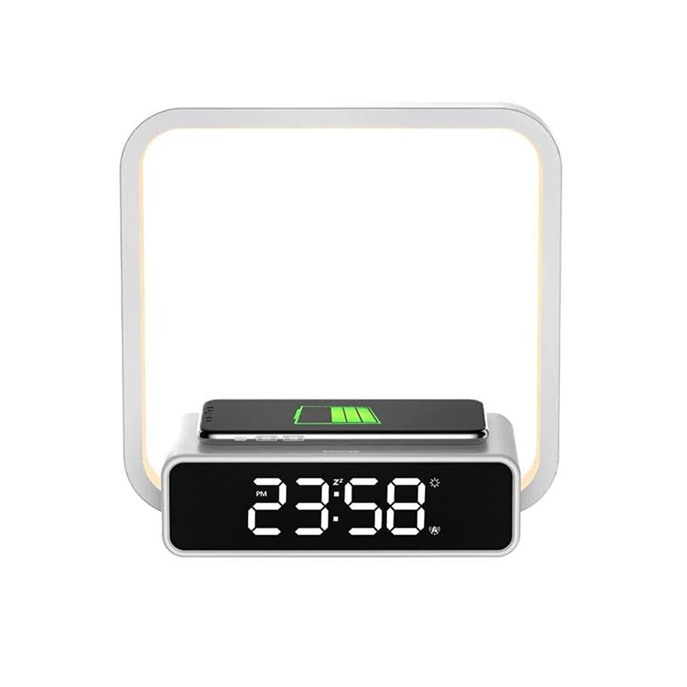 Buy B18D bedside lamp with wireless charging, clock &amp; RGB light at buy at deensquare.com. Smart LED night light in Dubai | UAE.