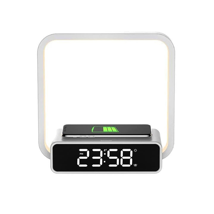Buy B18D bedside lamp with wireless charging, clock &amp; RGB light at buy at deensquare.com. Smart LED night light in Dubai | UAE.