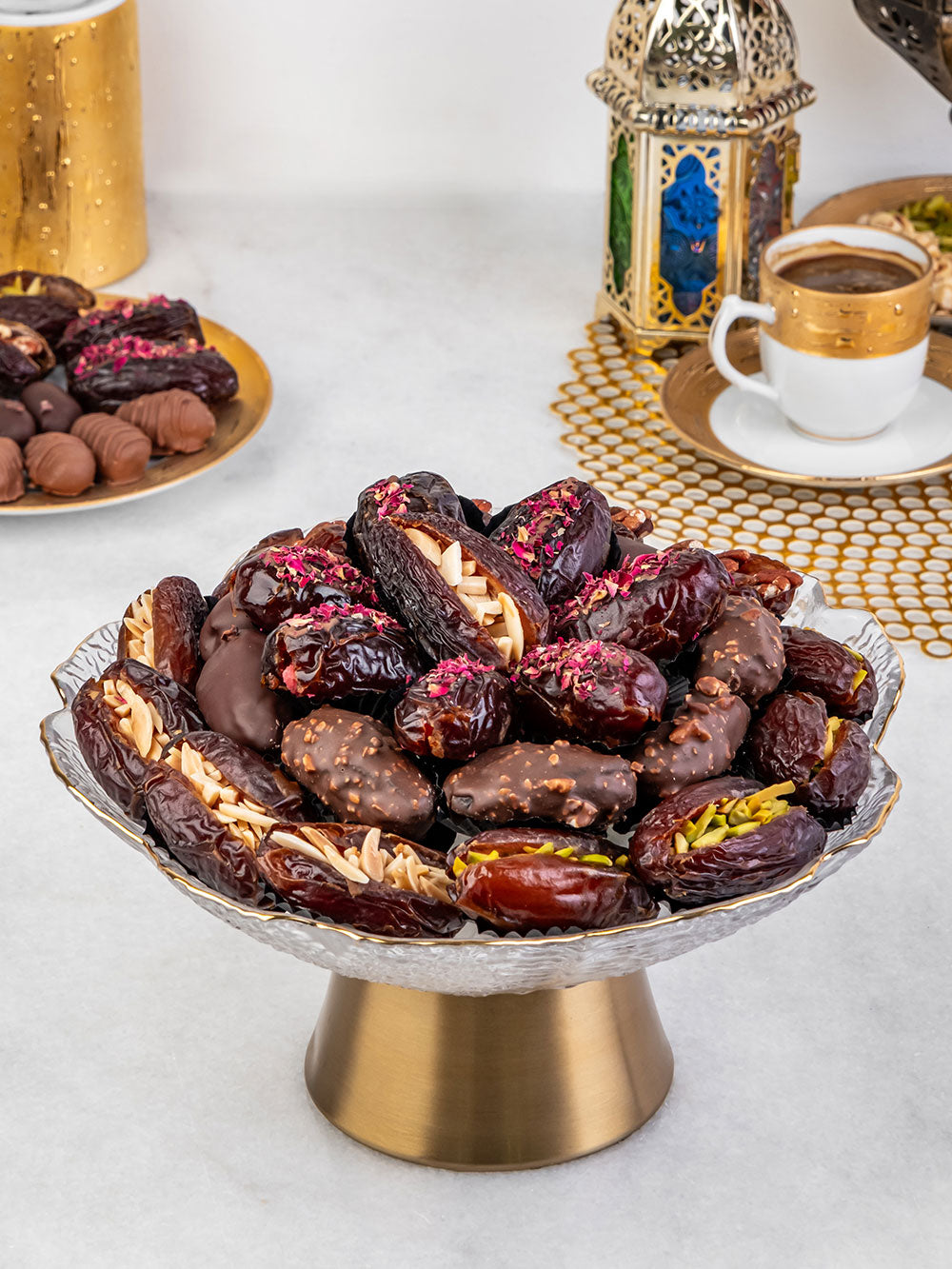 Crystal &amp; Brass Platter | Luxury Dates &amp; Chocolate Gift Hamper UAE