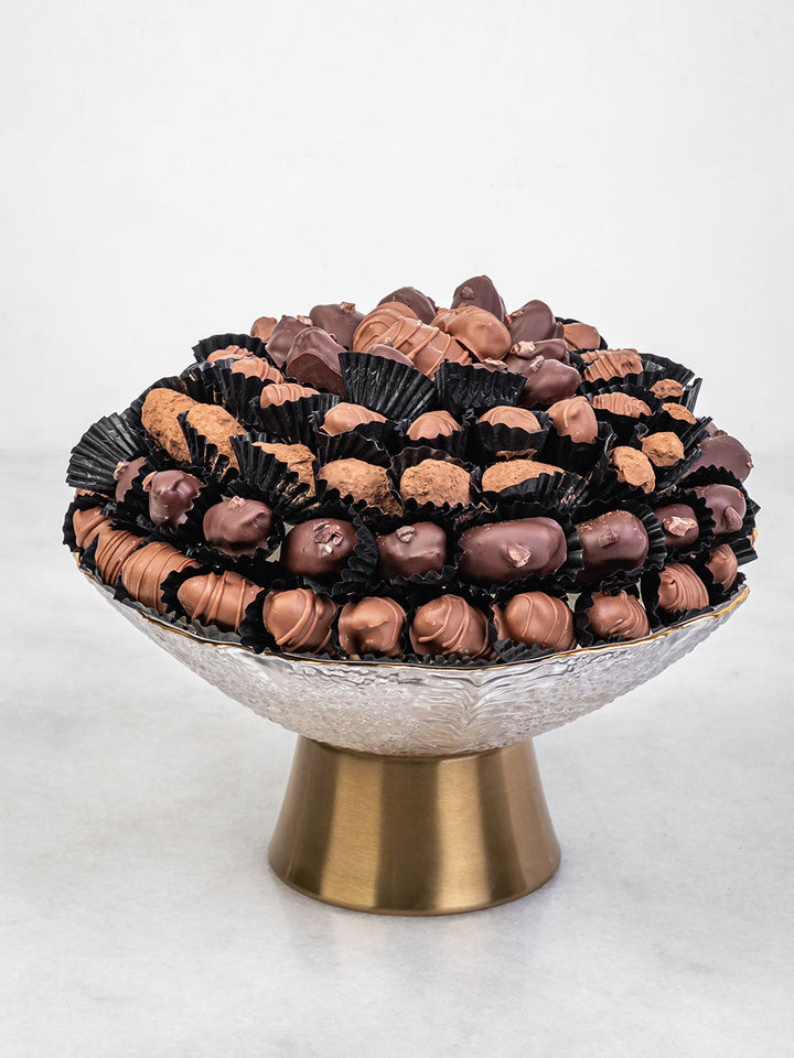 Crystal &amp; Brass Platter | Luxury Dates &amp; Chocolate Gift Hamper UAE