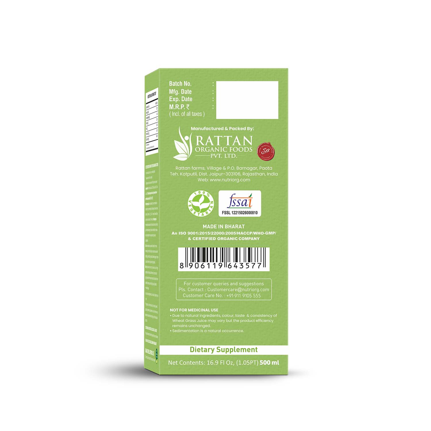 Nutriorg Wheatgrass Juice 500 ml