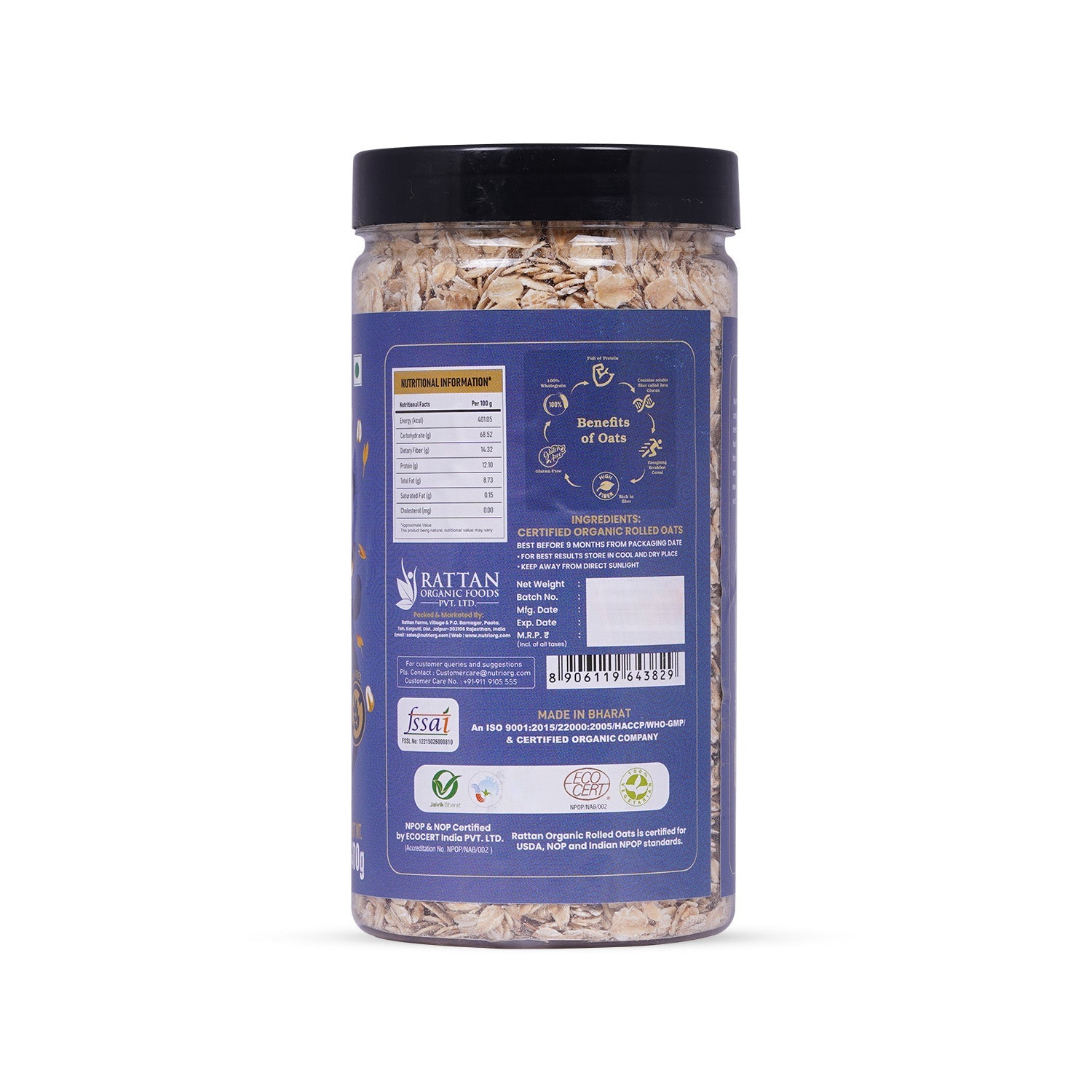 Nutriorg Certified Organic Rolled Oats 400g