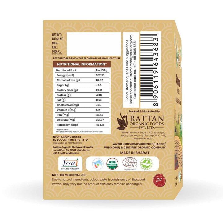 Nutriorg Certified organic Shatvari Powder 100g