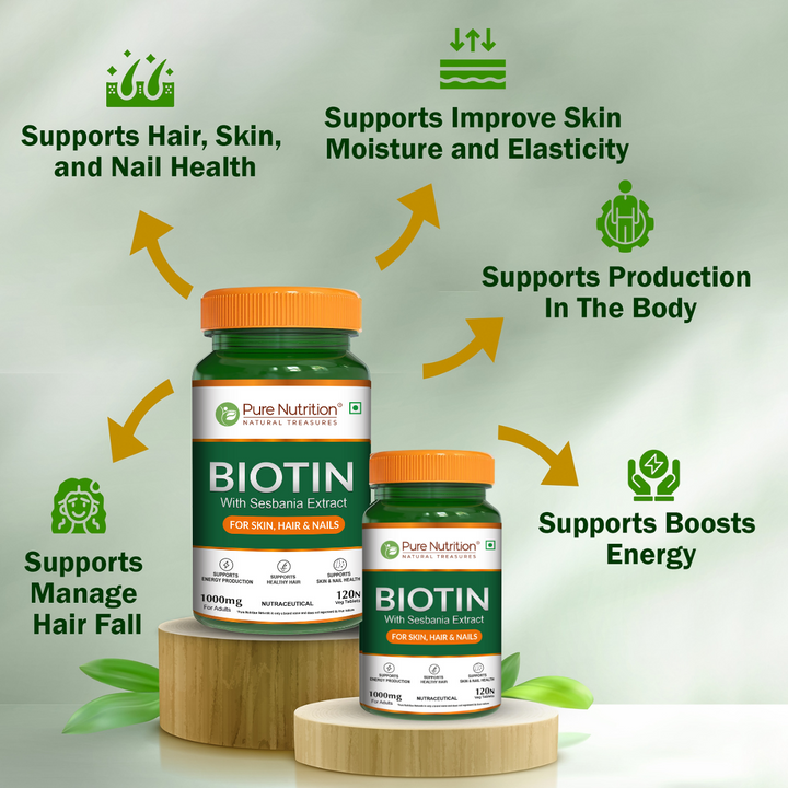 Pure Nutrition biotin tablets with amla moringa bamboo for hair skin and nails support