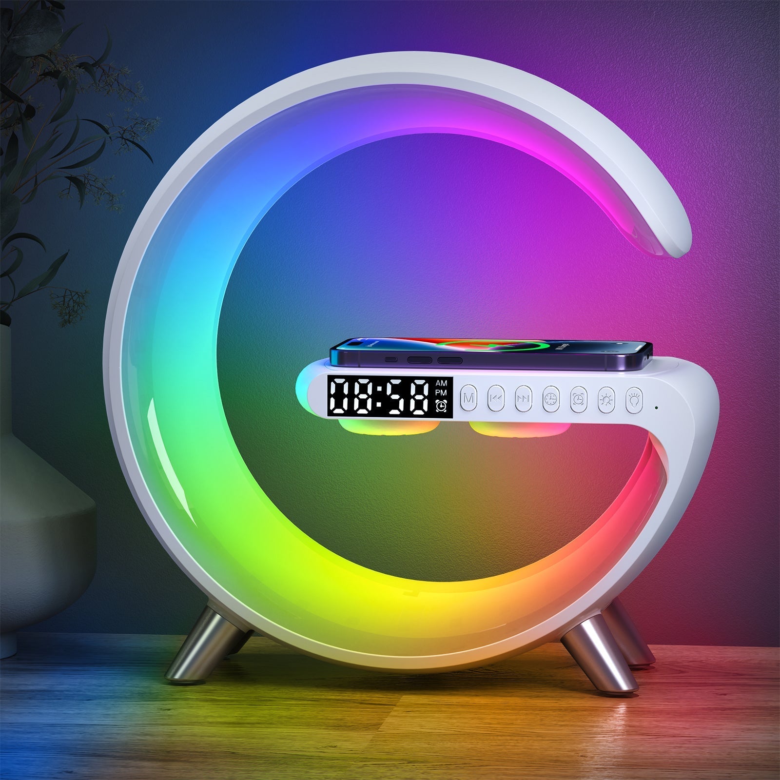 Buy BT G table lamp with clock, 15W wireless charger & sunrise alarm at buy at deensquare.com. Smart LED lamp in Dubai | UAE.