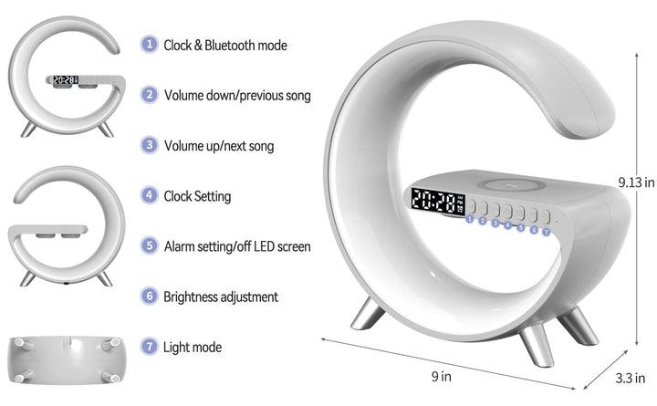 Buy BT G table lamp with clock, 15W wireless charger &amp; sunrise alarm at buy at deensquare.com. Smart LED lamp in Dubai | UAE.