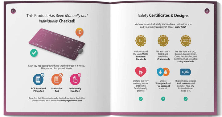 My Salah Mat Adult & Revert Muslim Educational Interactive Prayer Mat with Wireless Connection & Salah Translation - Pink Color