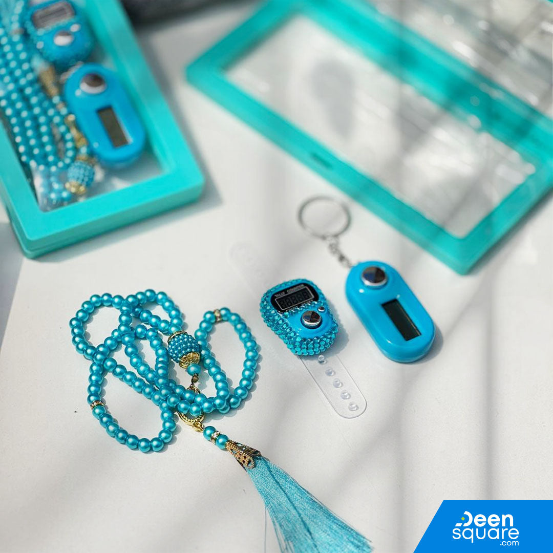 Beautiful Tasbeeh Counter Gift Set – 99 Beads Tasbih with Finger Counter & Keychain