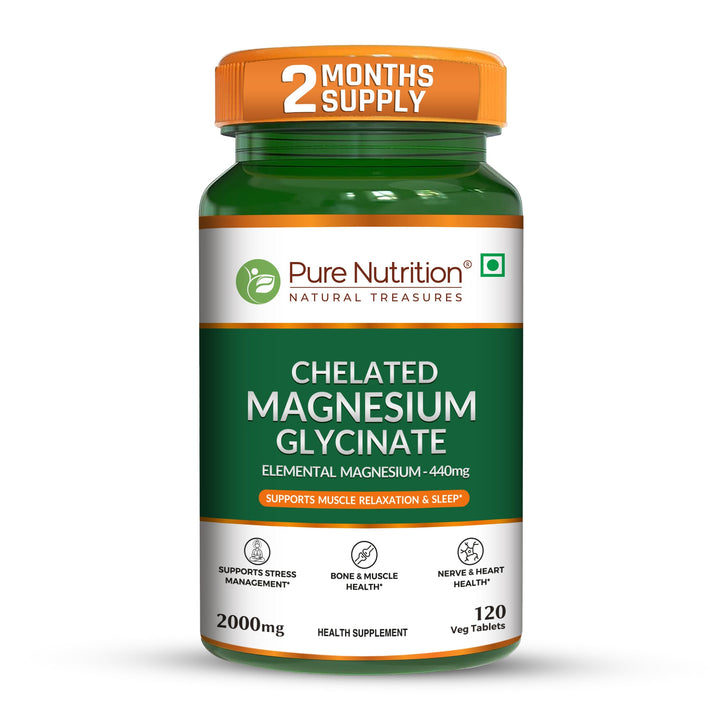 Pure Nutrition Chelated Magnesium Glycinate 2000mg Supplement - 120 Tablets