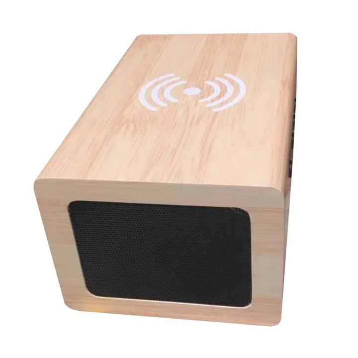 Buy CN1299 Wooden LED Clock with Bluetooth Speaker &amp; Wireless Charging at deensquare.com Dubai | UAE. Alarm, temperature &amp; humidity display.