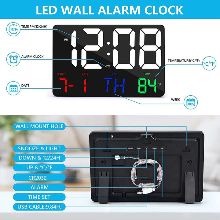 White LED Digital Wall Clock with Remote (Model No: 717) - 16 x 25 cm