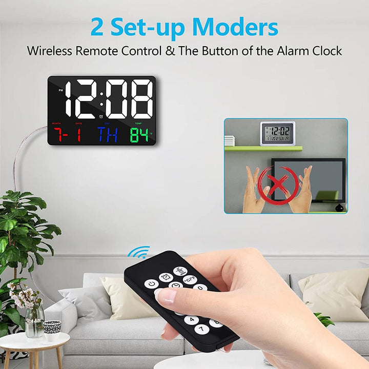 White LED Digital Wall Clock with Remote (Model No: 717) - 16 x 25 cm
