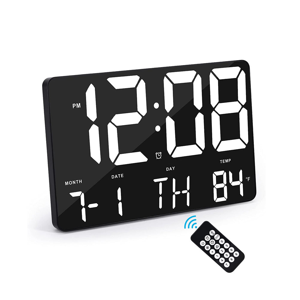 White LED Digital Wall Clock with Remote (Model No: 717) - 16 x 25 cm