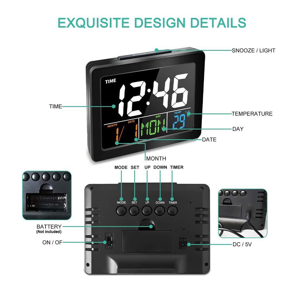 LED Digital Alarm Clock with Date &amp; Temperature Display (Model No: GH-2000)
