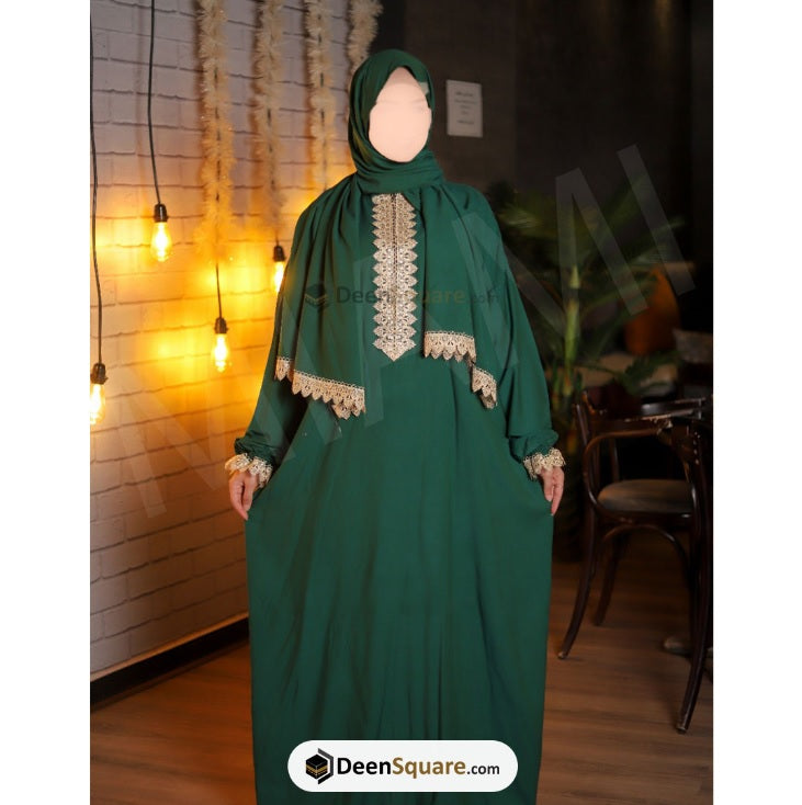 One Piece Prayer Dress with Shayla  - Dark Green with Embroidery