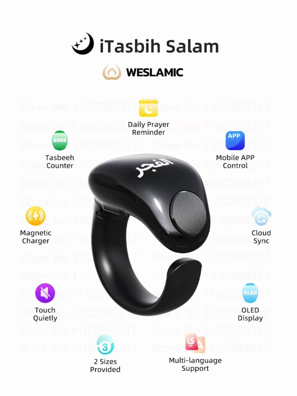 Zikr Ring Smart Tasbeeh Counter Weslamic iTasbih Ring - Salam (Size 20mm - 22mm)