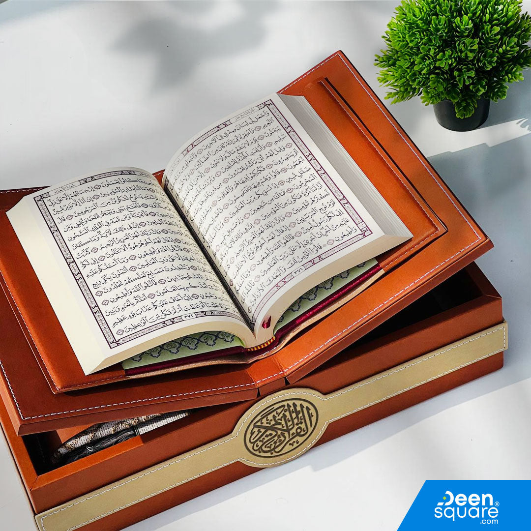 Premium Leather Quran Gift Set – Elegant Box, Quran & Prayer Mat