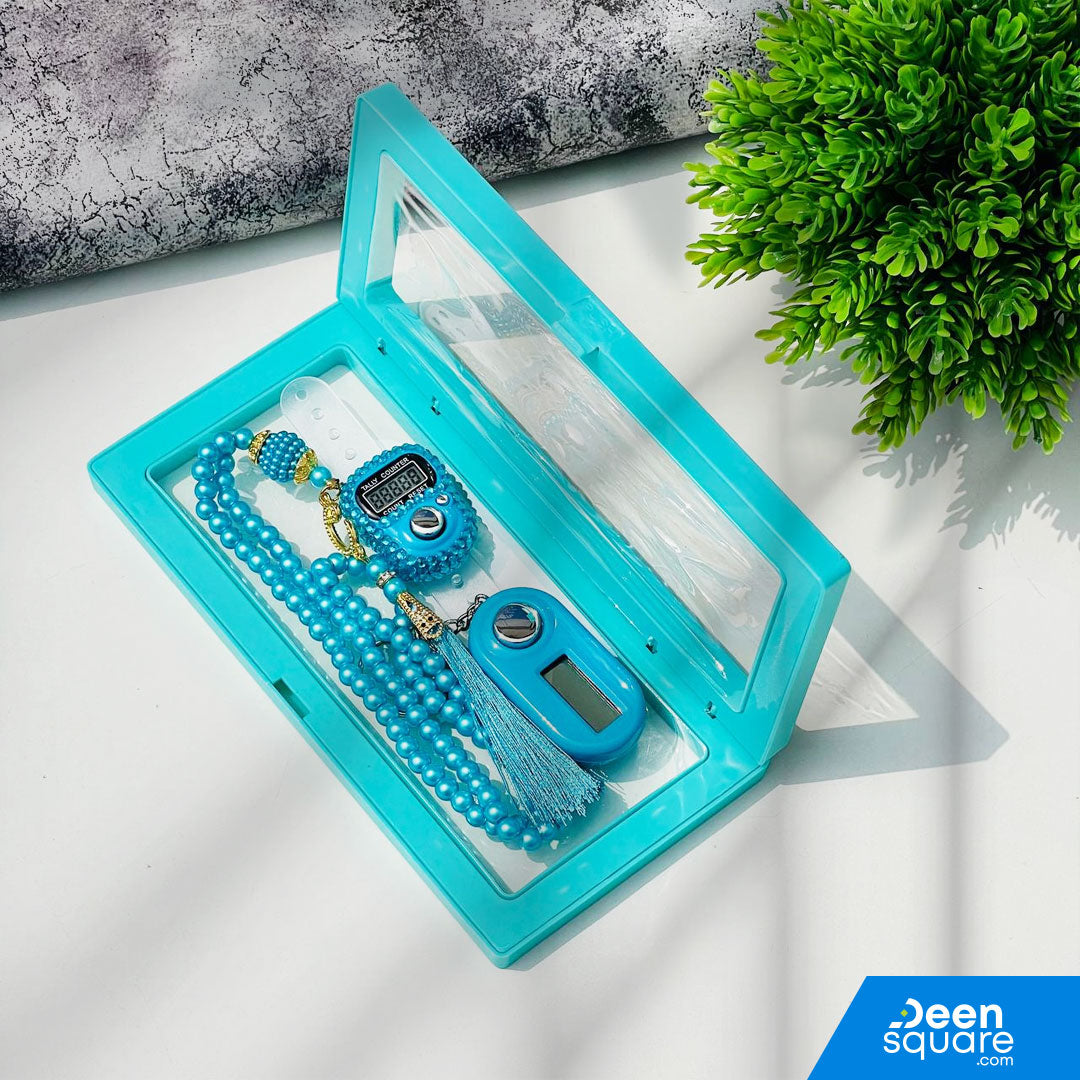 Beautiful Tasbeeh Counter Gift Set – 99 Beads Tasbih with Finger Counter & Keychain