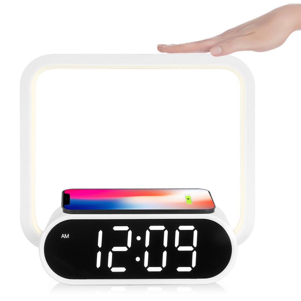 Buy F10 Wireless Charging Desk Lamp at deensquare.com Dubai | UAE. Features LED light, wireless charging, alarm clock &amp; touch dimming control.
