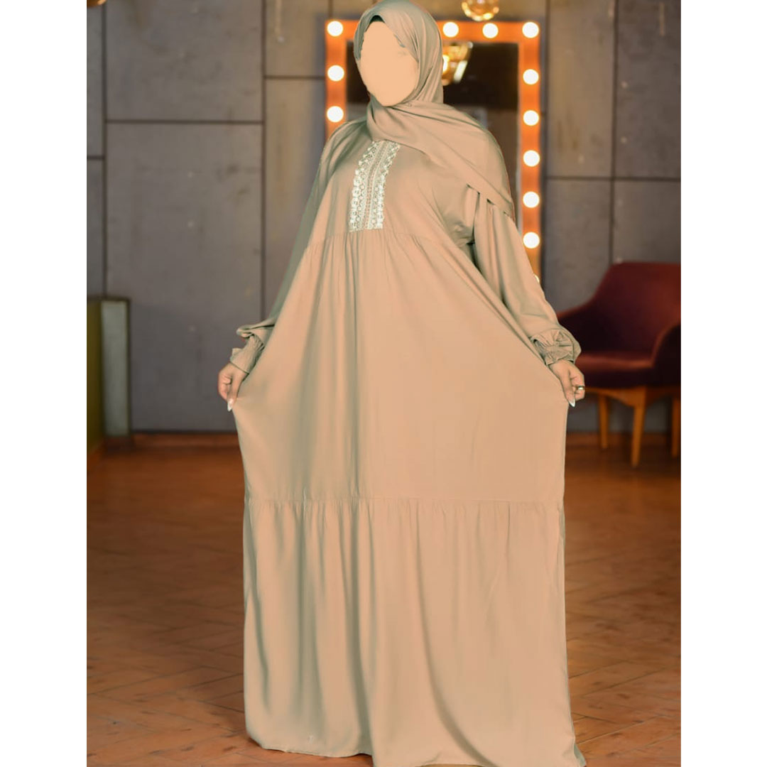 One Piece Prayer Dress with Shayla  - Dark Beige with Embroidery