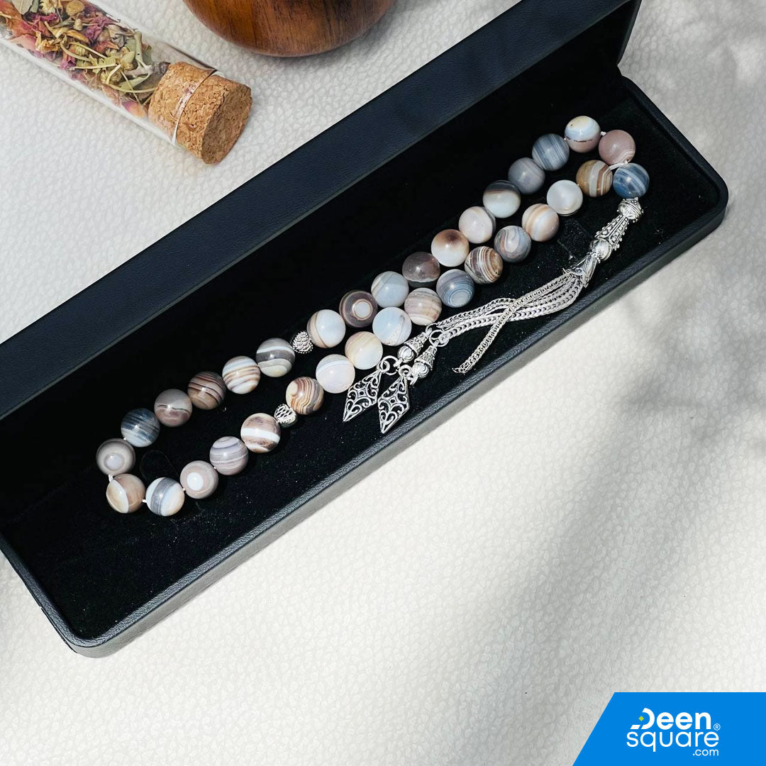 Pearl 33 beads Tasbeeh - Natural Banded Agate