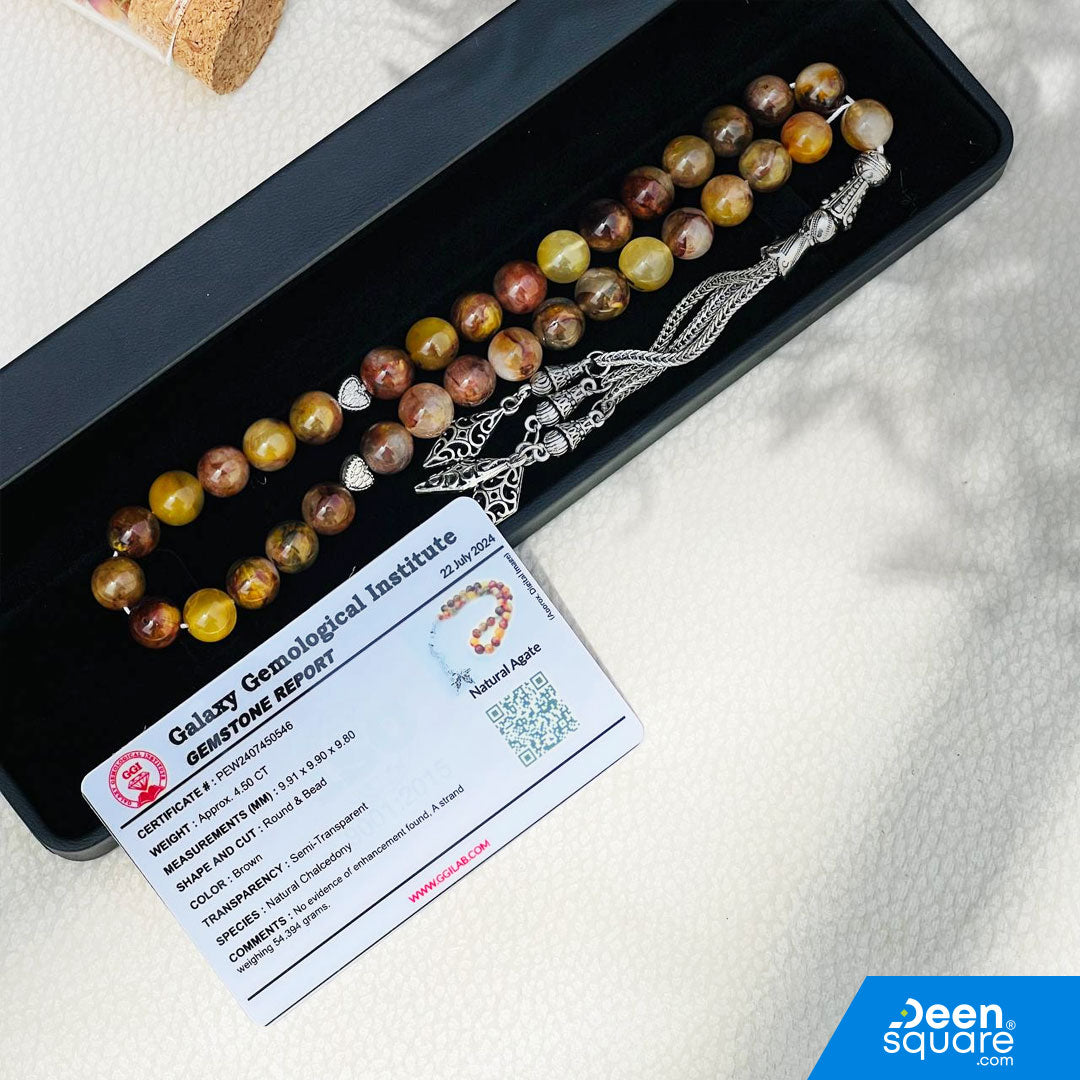 Pearl 33 beads Tasbeeh - Natural Agate (Brown)