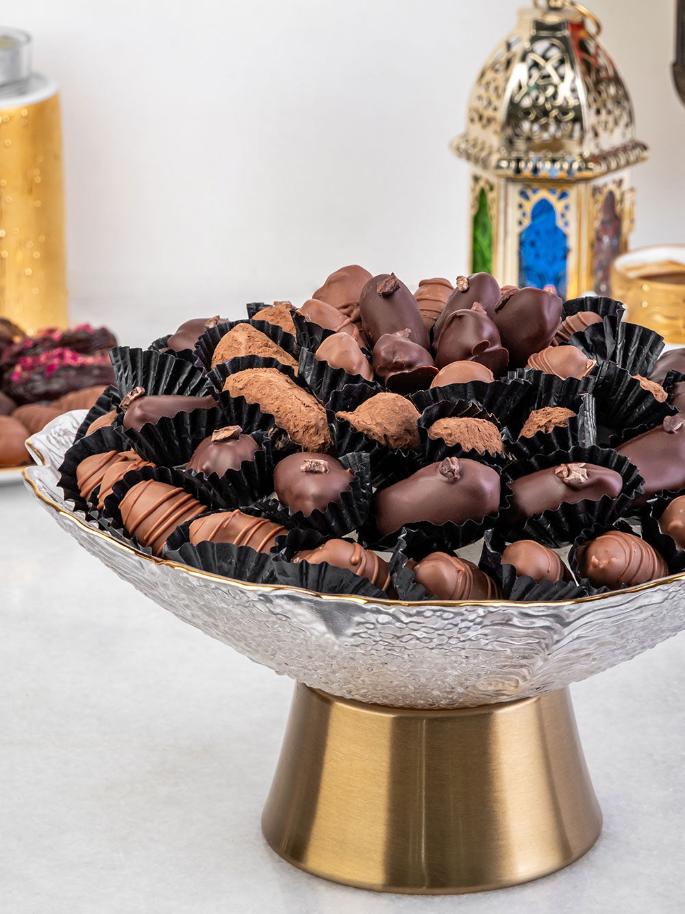 Crystal &amp; Brass Platter | Luxury Dates &amp; Chocolate Gift Hamper UAE