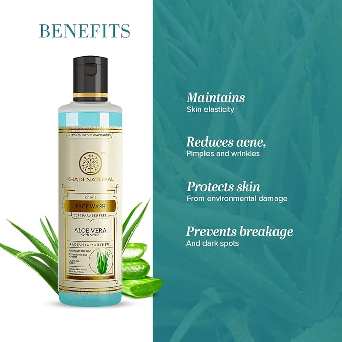 Shop Khadi Aloe Vera face wash with scrub in UAE. Gentle exfoliating cleanser for all skin types. Fast UAE delivery. Order online now.
