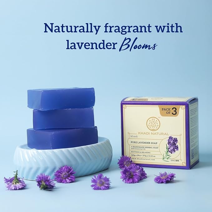 Shop Khadi Lavender Soap Pack of 3 for gentle cleansing &amp; relaxation. Order online in UAE with fast delivery &amp; worldwide shipping.