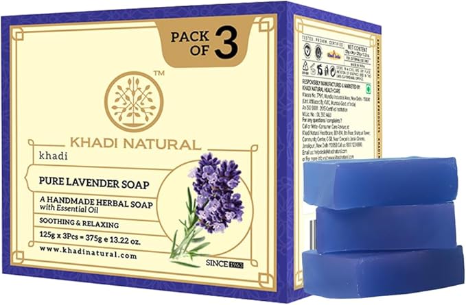 Shop Khadi Lavender Soap Pack of 3 for gentle cleansing & relaxation. Order online in UAE with fast delivery & worldwide shipping.