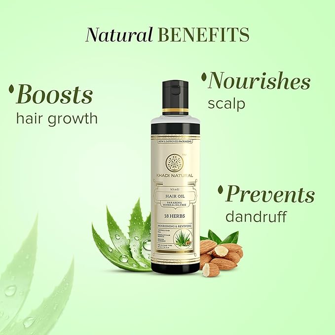 Shop Khadi Natural 18 Herbs Herbal Hair Oil – paraben & mineral oil free. Nourishes hair and supports strength. Fast UAE delivery & worldwide shipping. Order online.