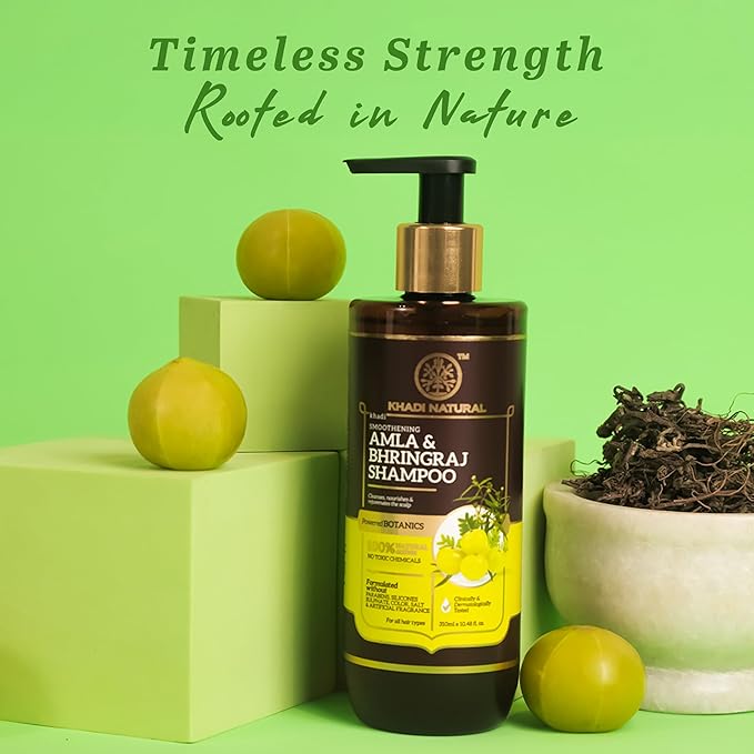 Shop Khadi Natural Amla &amp; Bhringraj Shampoo 310ml. SLS &amp; paraben-free herbal cleanser for soft, smooth hair. Order now in UAE with fast delivery.