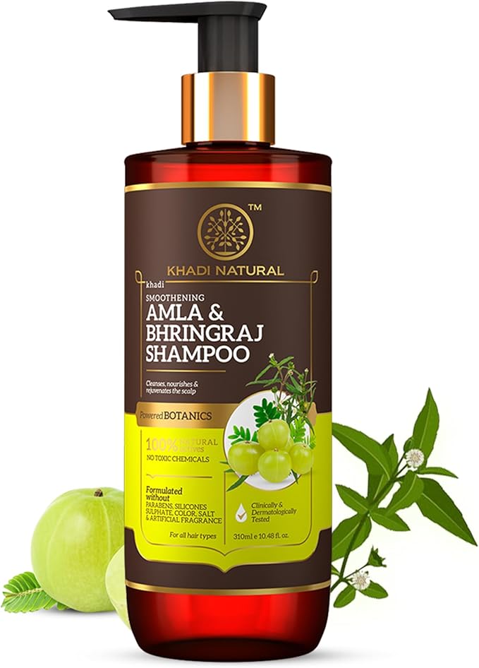 Shop Khadi Natural Amla &amp; Bhringraj Shampoo 310ml. SLS &amp; paraben-free herbal cleanser for soft, smooth hair. Order now in UAE with fast delivery.