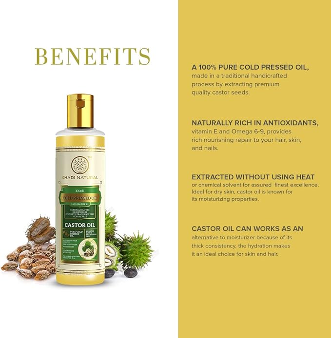 Shop Khadi Natural Cold Pressed Castor Oil 210ml for hair &amp; skin care. Pure, silicone-free oil. Order now in UAE with fast delivery &amp; worldwide shipping.