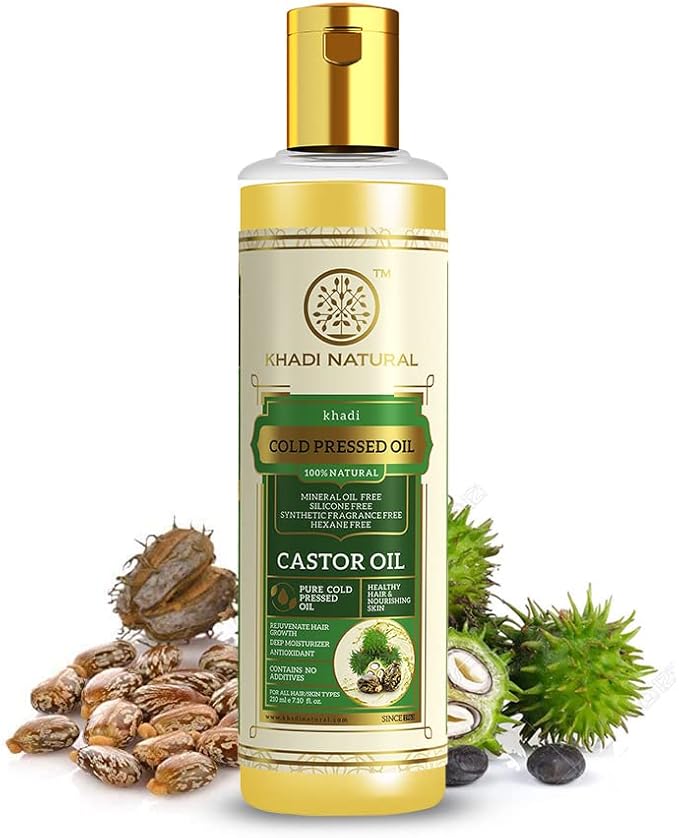 Shop Khadi Natural Cold Pressed Castor Oil 210ml for hair &amp; skin care. Pure, silicone-free oil. Order now in UAE with fast delivery &amp; worldwide shipping.