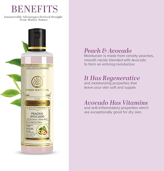 Shop Khadi Natural Peach &amp; Avocado Body Lotion 210ml. Moisturizing formula with Shea &amp; Kokum Butter. Order online in UAE. Shop now.
