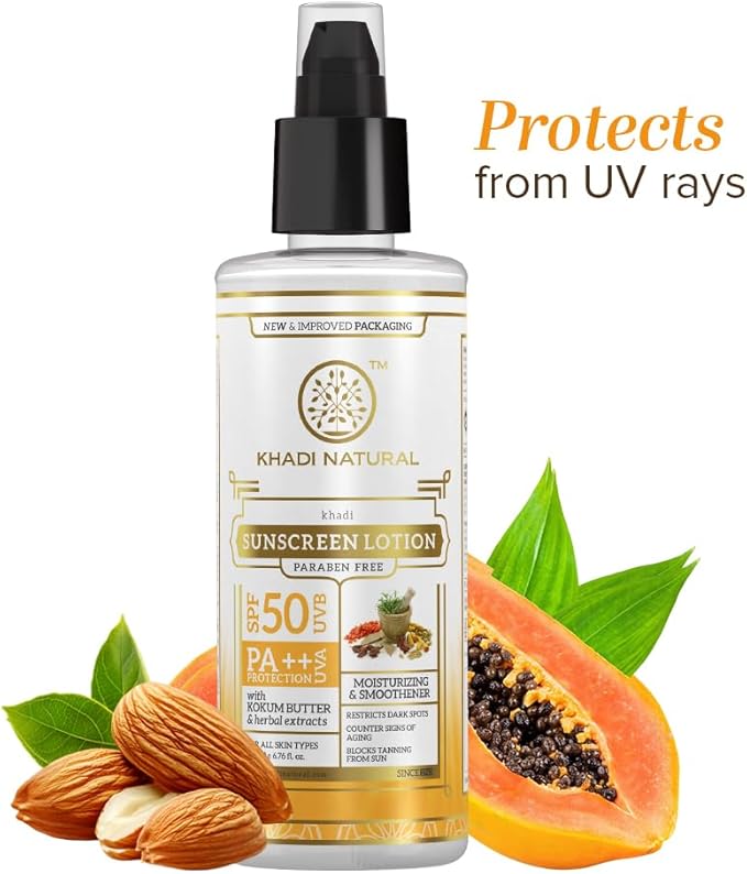 Shop Khadi Natural sunscreen SPF 50 in UAE. Non-sticky herbal sun protection for daily use. Fast Dubai delivery. Order online now.