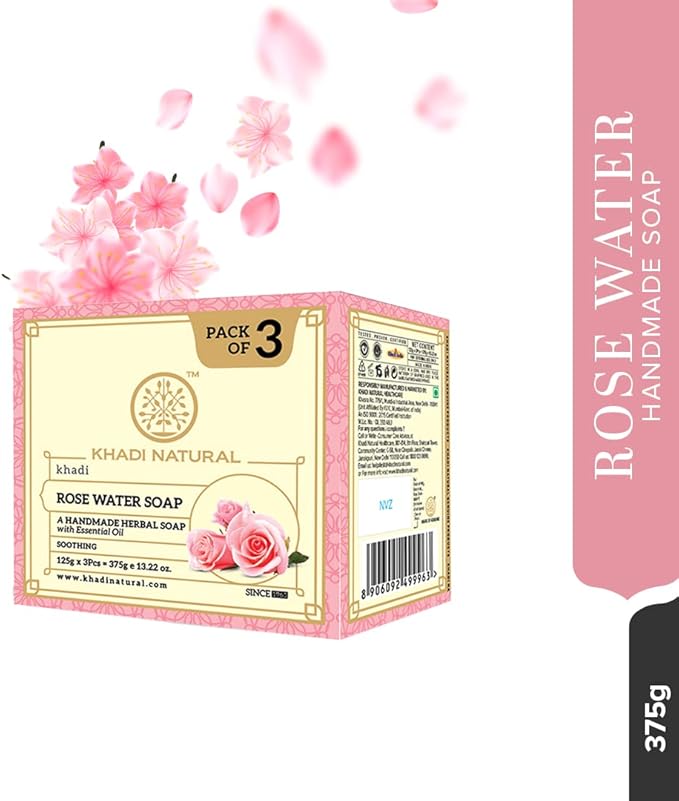 Shop Khadi Rosewater Soap Pack of 3 for soft, refreshed skin. Order online in UAE with fast delivery &amp; worldwide shipping available.