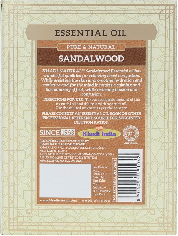 Buy Khadi Sandalwood Essential Oil 15ml in UAE. Pure aromatherapy oil for relaxation. Shop now with fast UAE & worldwide delivery.