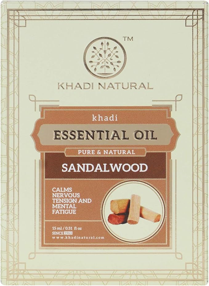 Buy Khadi Sandalwood Essential Oil 15ml in UAE. Pure aromatherapy oil for relaxation. Shop now with fast UAE &amp; worldwide delivery.