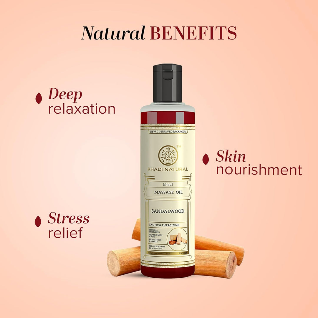 Shop Khadi Sandalwood Massage Oil in UAE. Relaxing herbal body oil for soft, nourished skin. Fast delivery &amp; worldwide shipping. Order now.