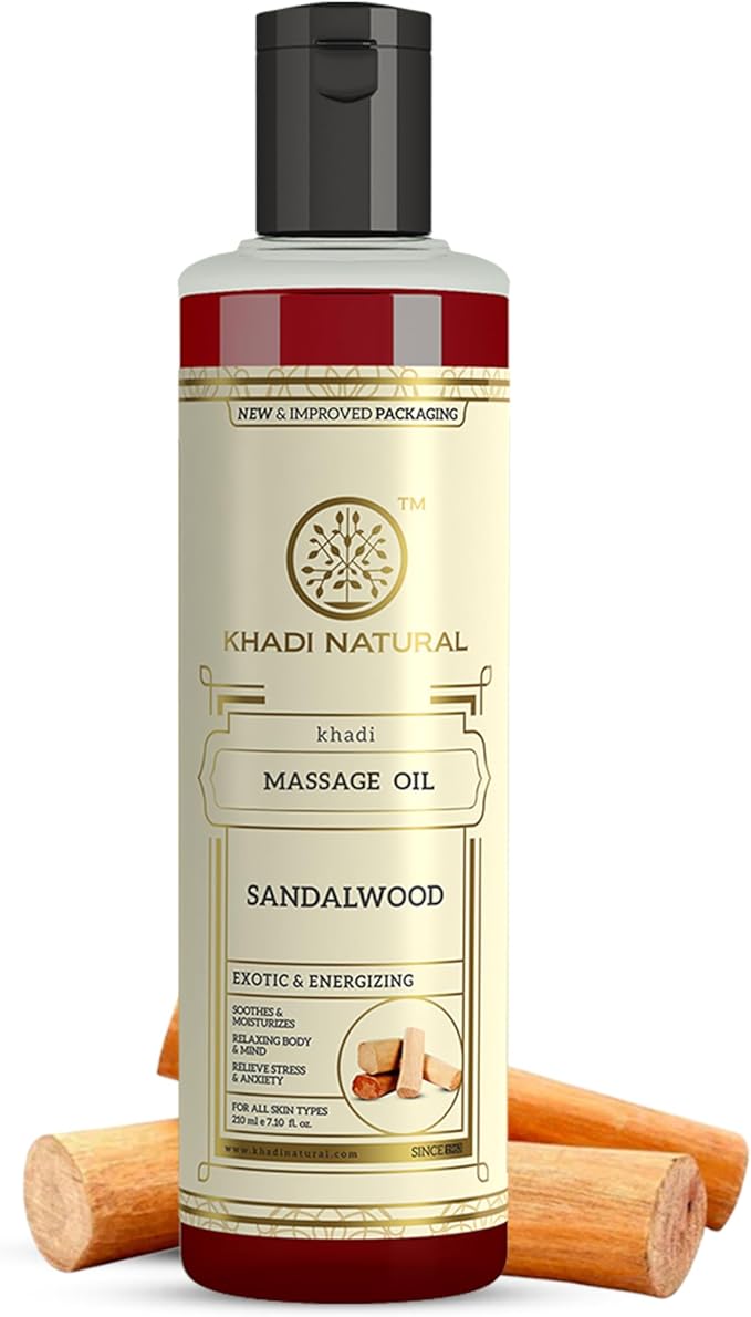 Shop Khadi Sandalwood Massage Oil in UAE. Relaxing herbal body oil for soft, nourished skin. Fast delivery &amp; worldwide shipping. Order now.