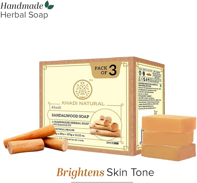 Shop Khadi Sandalwood Soap Pack of 3 for gentle cleansing &amp; hydration. Order online in UAE with fast delivery &amp; worldwide shipping.