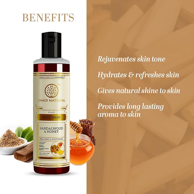 Shop Khadi Sandalwood Honey Body Wash in UAE. Gentle herbal cleanser for soft skin. Fast UAE delivery &amp; worldwide shipping. Order now.