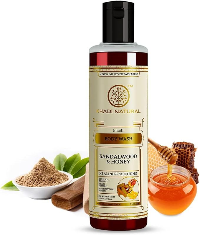 Shop Khadi Sandalwood Honey Body Wash in UAE. Gentle herbal cleanser for soft skin. Fast UAE delivery & worldwide shipping. Order now.