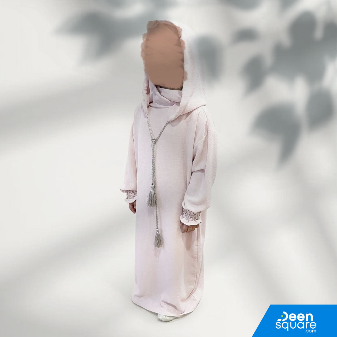 Buy kids prayer dress with hoodie size 52. Comfortable, modest crepe salah wear for girls. Ideal for daily prayer and madrasa.