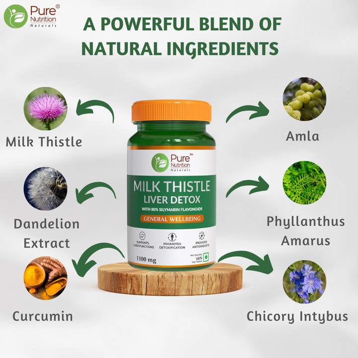 Pure Nutrition Milk Thistle Liver Detox tablets with NAC and Curcumin for liver wellness support