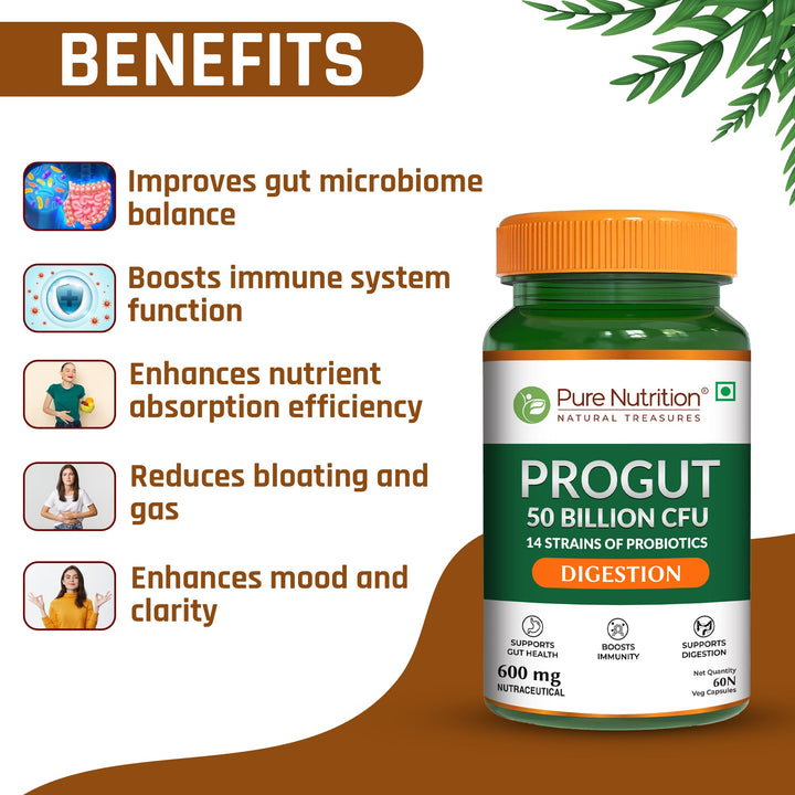 Pure Nutrition Progut 50 Billion CFU, 600mg- 60 Veg Capsule