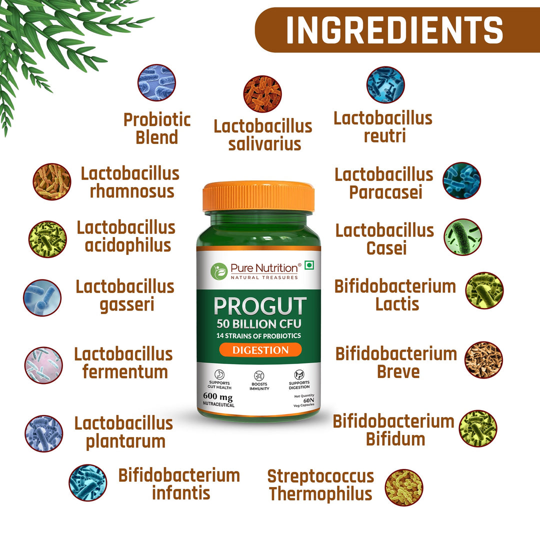 Pure Nutrition Progut 50 Billion CFU, 600mg- 60 Veg Capsule