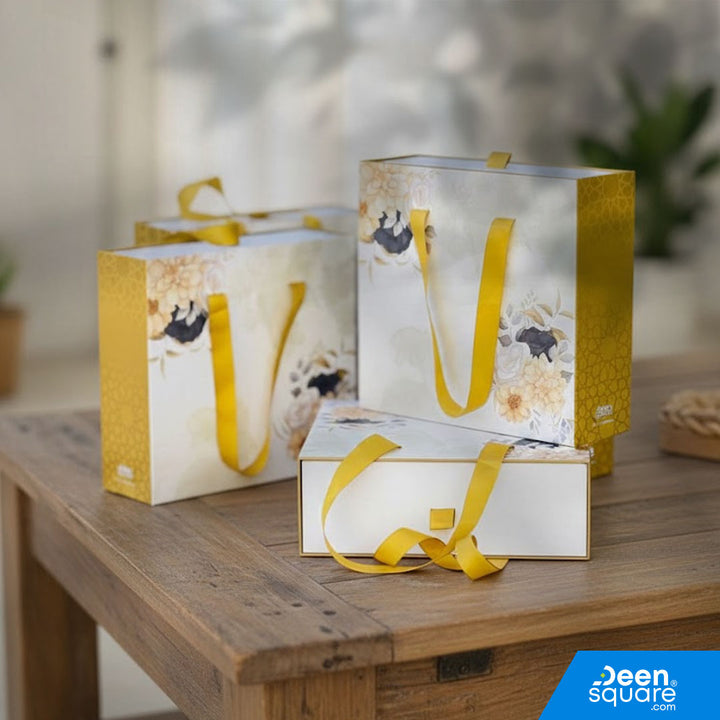 A premium Islamic gift set for women featuring a Qur’an, prayer mat, prayer dress, attar, tasbeeh, and elegant gift box. Perfect for weddings & Eid. Shipping Worldwide & across Dubai, Sharjah, Abu Dhabi, UAE